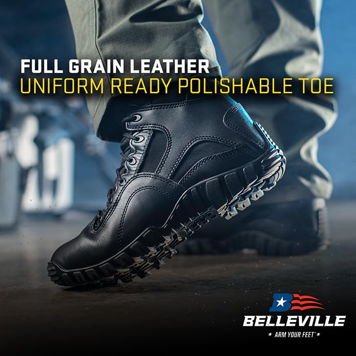 Belleville 8-Inch Side-Zip Tactical Boot - EVA Work Boots - High-Traction Military Footwear - Quick On/Off Entry - Cattlehide Leather Boots - Curved Side Zip - Black - 13 Wide - Image 4